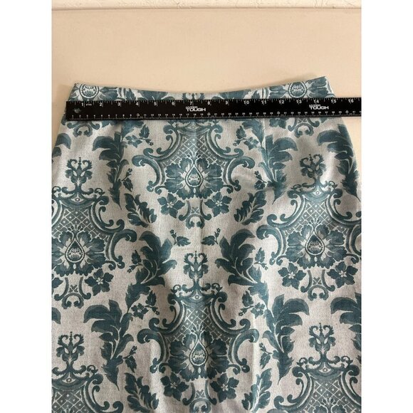 Merona Women Sz 4 Light Blue Damask Print Pencil Skirt Back Zip Cotton Polyester - Picture 5 of 5